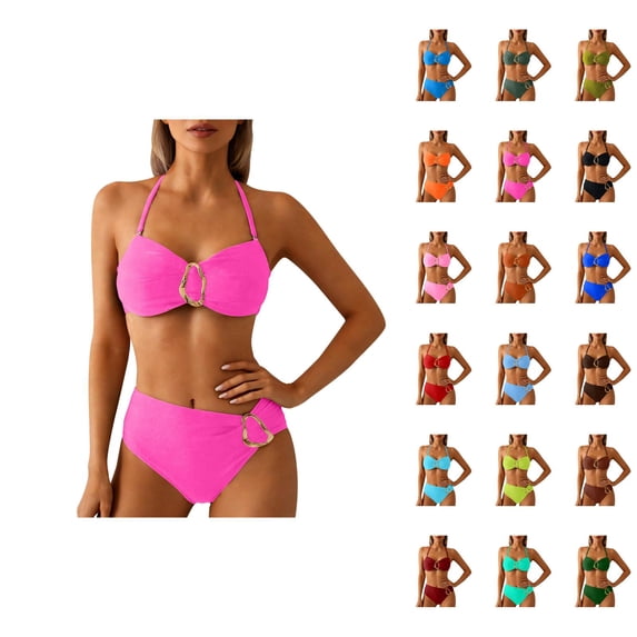 Womens Beach Vacation Two Piece Swimsuit Cover Up Ruffle Outfit High Waist Bottom Tummy Control Swimwear