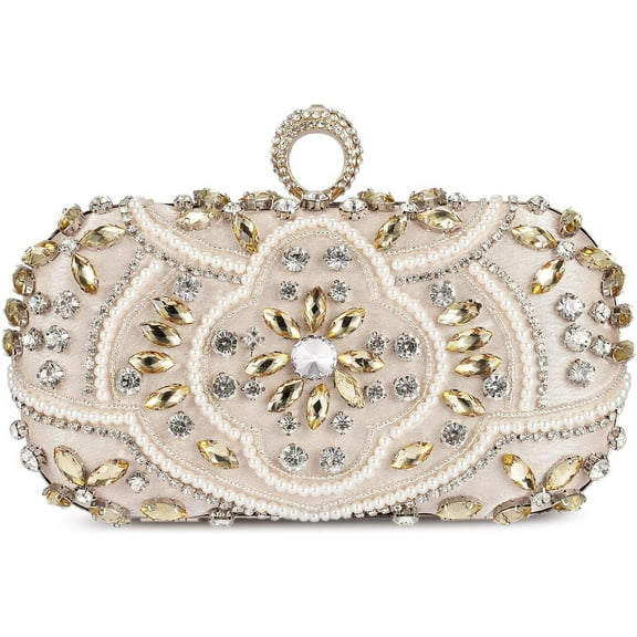 Womens Beaded Champagne Clutch Bag Fashion Diamond Rhinestone Clutch Evening Handbags Bridal Purse for Wedding Party (Gold)