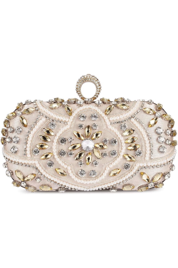 Womens Beaded Champagne Clutch Bag Fashion Diamond Rhinestone Clutch Evening Handbags Bridal Purse for Wedding Party (Gold)