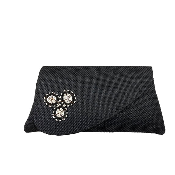 Womens Beaded Maasai Fabric and Jute Clutch Purse Black Large