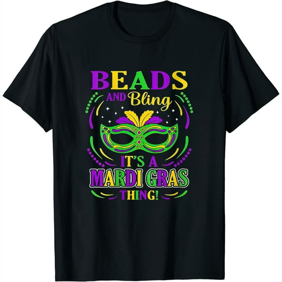 Womens Beads And Bling It'S Mardi Gras Thing Party Holiday Graphic V-Neck T-Shirt Black 4X-Large