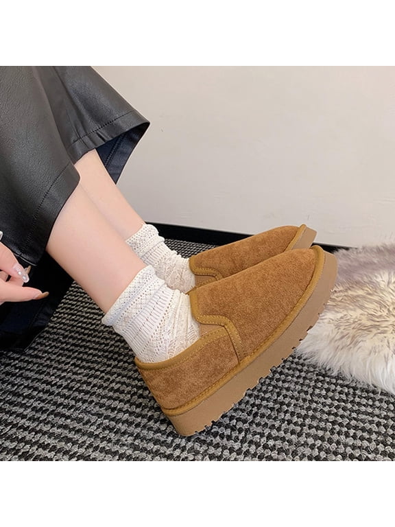 Womens Bean Style Snow Boots Fashion Casual Winter Versatile Fleece Lined Round Toe Solid Color Slip On Comfort Flat Sole Boots For Everyday Snow Boots For Women
