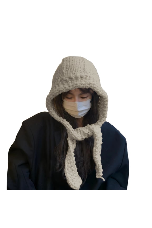 Womens Beanie Hats, QURATI Handmade Chunky Knit Lei Feng Hat, Winter Ear Protecting Hats for Women Beige