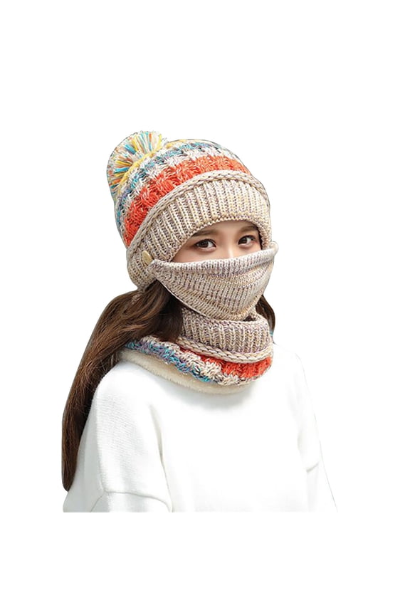 Womens Beanie Hats, QURATI Knitted Cotton Earmuffs, Sweet Cute Winter Hats for Women Beige