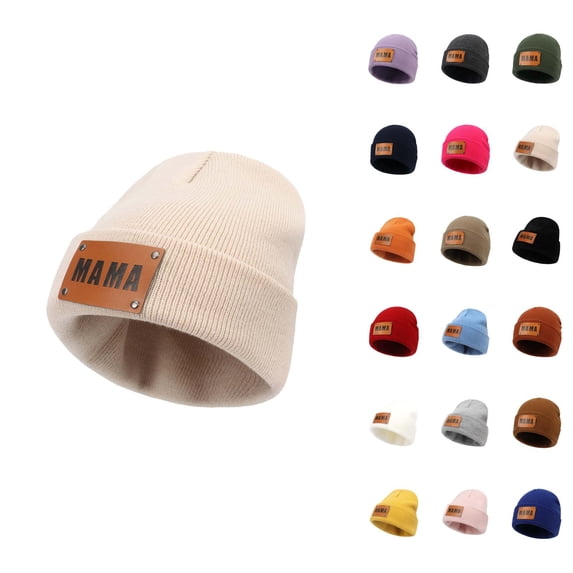 Womens Beanie "MAMA" Graphic Knit Hat Warm Soft Winter Beanies Cozy Casual Skull Cap with Letter Print for Cold Weather Travel and Daily Outings