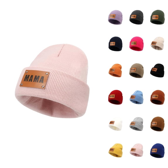 Womens Beanie "MAMA" Graphic Knit Hat Warm Soft Winter Beanies Cozy Casual Skull Cap with Letter Print for Cold Weather Travel and Daily Outings
