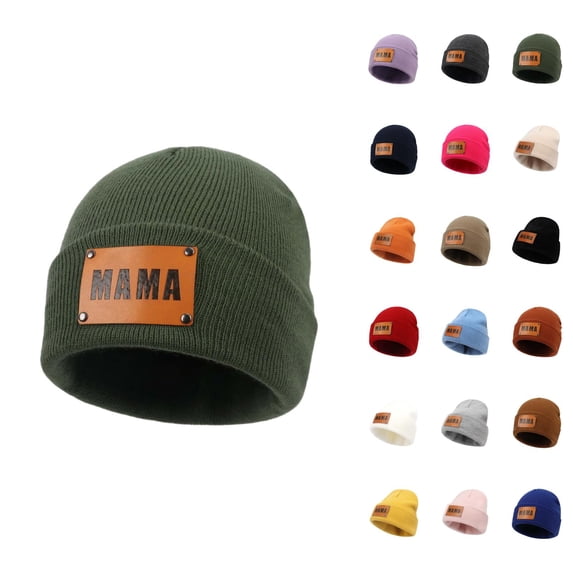 Womens Beanie "MAMA" Graphic Knit Hat Warm Soft Winter Beanies Cozy Casual Skull Cap with Letter Print for Cold Weather Travel and Daily Outings