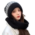 thumbnail image 1 of Womens Beanie Winter Hat Scarf All in One Beanie Hats with Pompom,Warm Knit Hat,Ear Protection Windproof Cap Scarf Black One Size, 1 of 5