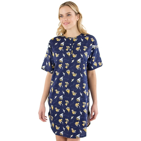 Sailboat Bear Womens' Nightgown Short-Sleeve Pajama Nightdress Lounge Sleepwear