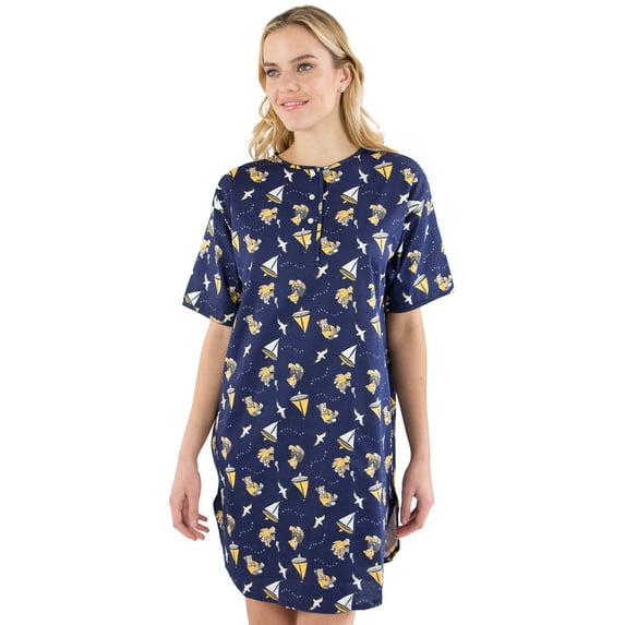 Sailboat Bear Womens' Nightgown Short-Sleeve Pajama Nightdress Lounge Sleepwear