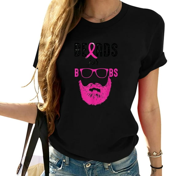 Womens Beards For Boobs Supporter Breast Cancer Awareness Month T Shirt Black