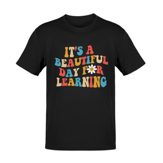 Womens Beautiful Day Learning Graphic Tee T Shirt Tops Short Sleeve Round Neck Cotton Black S-5XL