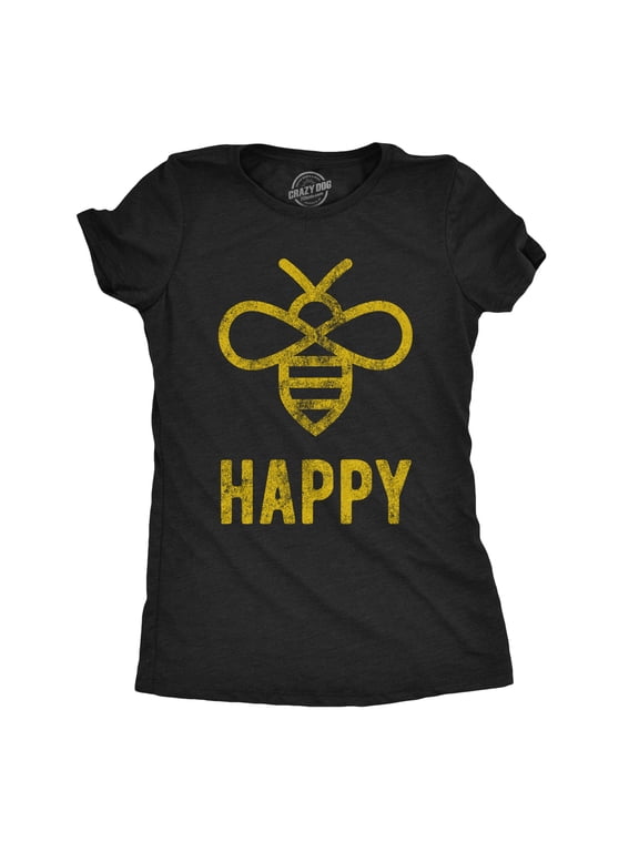 Womens Bee Happy T shirt Funny Vintage Graphic Honey Bumblebee Dad Joke Humor Womens Graphic Tees