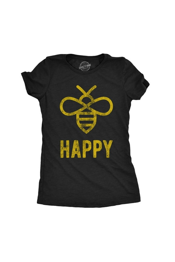Womens Bee Happy T shirt Funny Vintage Graphic Honey Bumblebee Dad Joke Humor Womens Graphic Tees