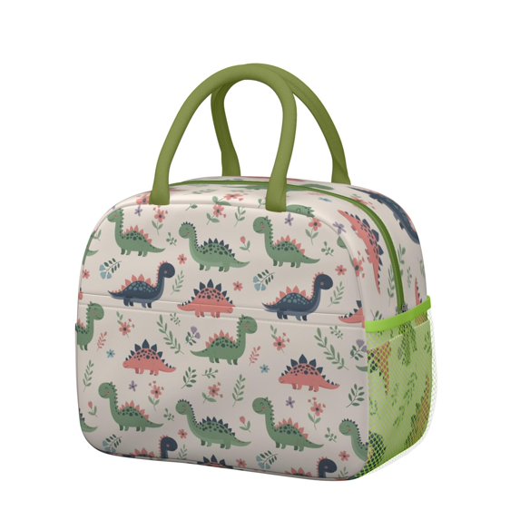 Womens Beige Dinosaurs Flowers Leaves Lunch Box for Work,Insulated Lunch Bag for Women,Loncheras Para Mujer,Leakproof Adult Lunch Bag for Work,Beach,Travel,Picnic,Camping
