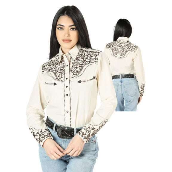 Womens Beige Embroidered Western-style Blouse 44191