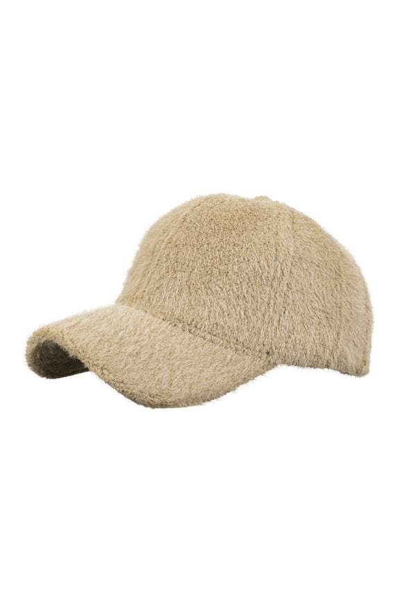 Womens Beige Fuzzy Fleece Baseball Cap for Winter, Soft Plush Winter Hat Fall Casual One Size Fits Most,Size Free Size