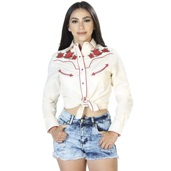 Womens Beige Long Sleeve Western Shirt 42962
