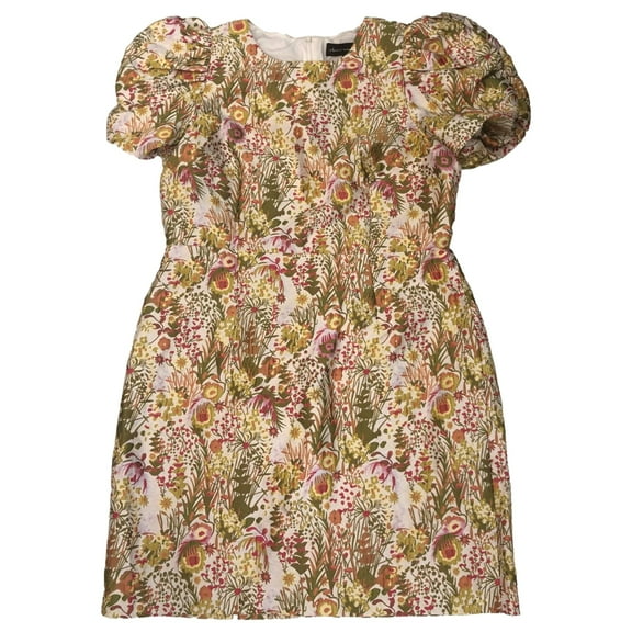 Womens Beige Orange & Pink Floral Ruffled Tapestry Dress Size 14