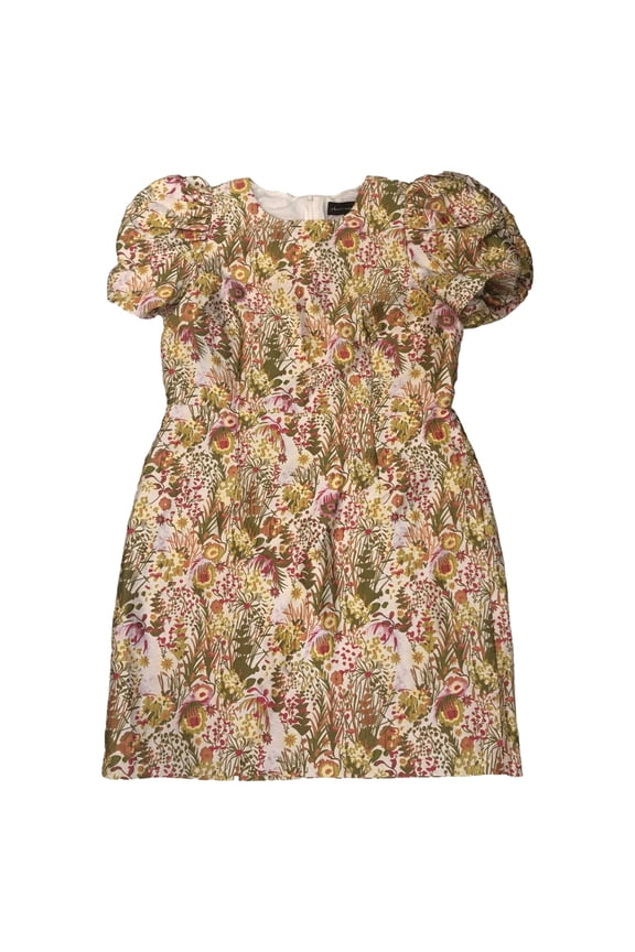 Womens Beige Orange & Pink Floral Ruffled Tapestry Dress Size 16