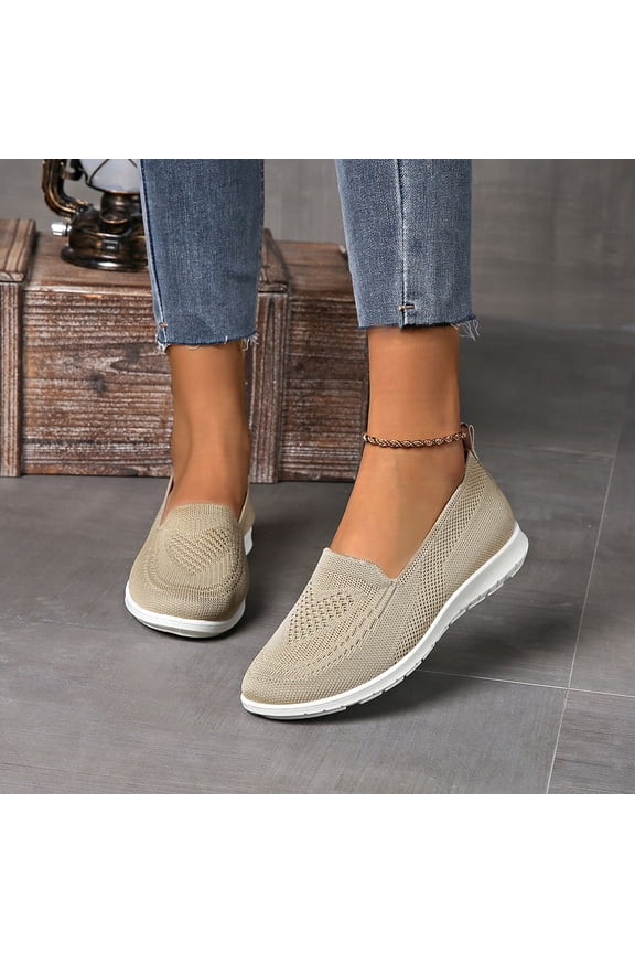 Womens Beige Slip-On Shoes | Breathable Mesh & Lightweight Walking Shoes | Casual Comfort for All-Day Errands,Size 39