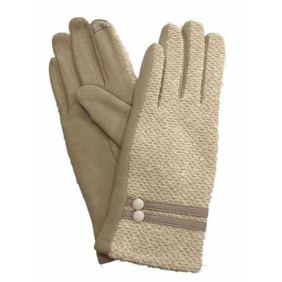 Womens Beige Tweed Stretch Fit Texting & Tech Touchscreen Gloves