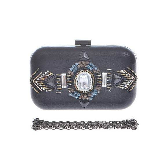 Womens Bejeweled Round Clutch - Black