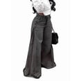 thumbnail image 1 of Womens Bell Bottom Jeans High Waist Stretch Wide Leg Flared Pleated Vintage Casual Loose Denim Pants Black & Gray S, 1 of 7