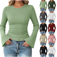 thumbnail image 1 of Womens Bell Long Sleeve Basic Shirts Crew Neck Going Out Tops Slim Fit Casual Solid Shirt Y2K Fashion Clothing, 1 of 8