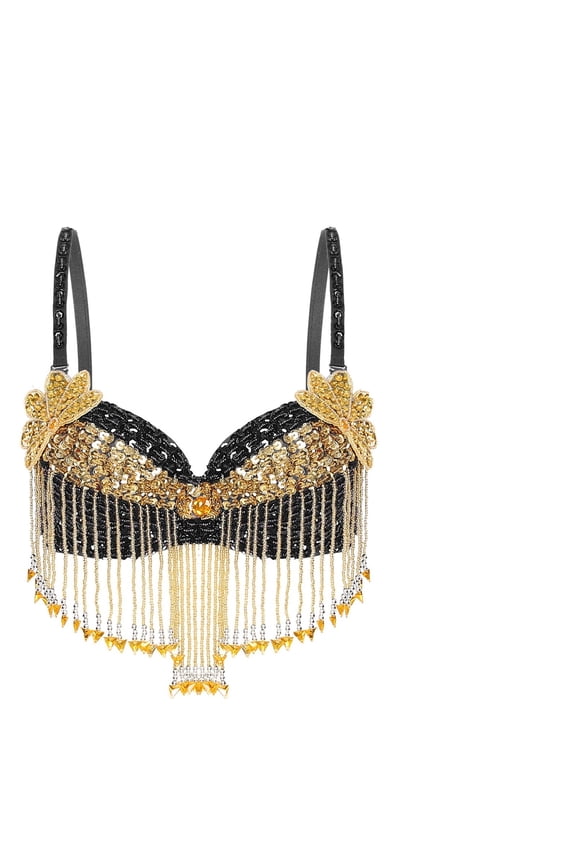 Womens Belly Dance Tops Party Clubwear Beaded Tassels Bra Halloween Performance Costumes