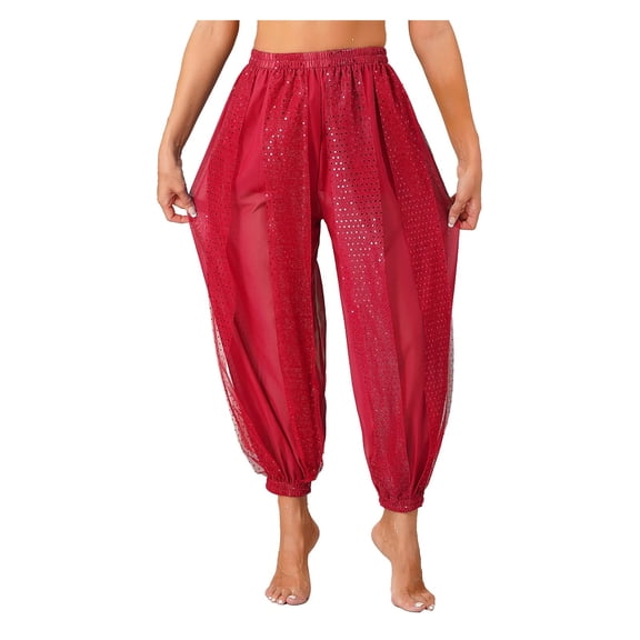 Womens Belly Dancewear Chiffon Harem Pants Bellydance See-Though Bloomers Halloween Lantern Pants Loose Trousers