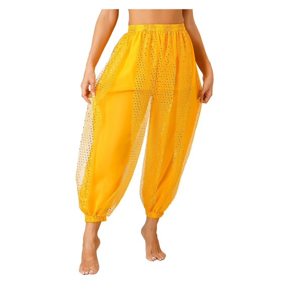 Womens Belly Dancewear Chiffon Harem Pants Bellydance See-Though Bloomers Halloween Lantern Pants Loose Trousers