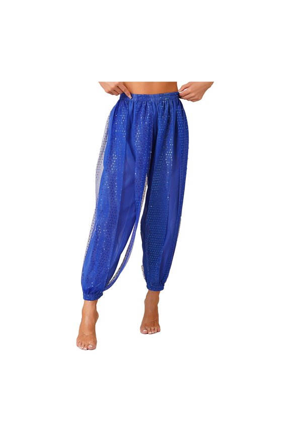 Womens Belly Dancewear Chiffon Harem Pants Bellydance See-Though Bloomers Halloween Lantern Pants Loose Trousers
