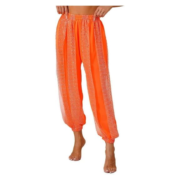 Womens Belly Dancewear Chiffon Harem Pants Bellydance See-Though Bloomers Halloween Lantern Pants Loose Trousers