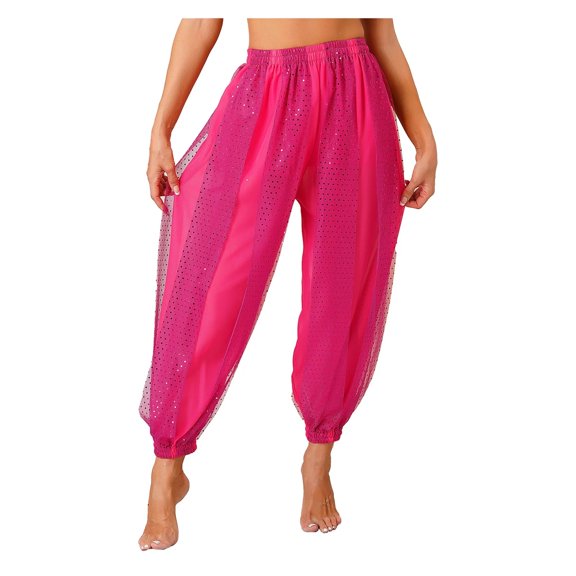 Womens Belly Dancewear Chiffon Harem Pants Bellydance See-Though Bloomers Halloween Lantern Pants Loose Trousers