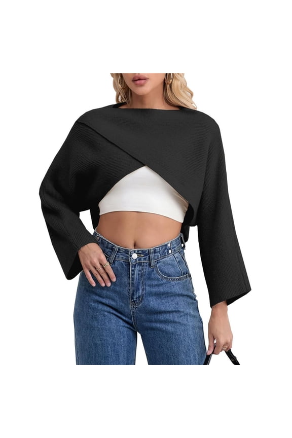 Womens Belly- Sweater Cardigan Oversized Long Sleeve Loose Pullover Sweaters Tops Black One size