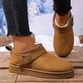 thumbnail image 1 of Womens Belt Buckle Slip On Snow Boots Fashion Casual Versatile Round Toe Solid Color Fluffy Minimalist Chunky Sole Pull On Boots For Winter Snow Boots For Women, 1 of 9