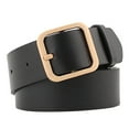thumbnail image 1 of Womens Belt Square Buckle Fashion Leather Belts for Jeans Dresses Fashion Gold Buckle Ladies Belt Black, 1 of 1