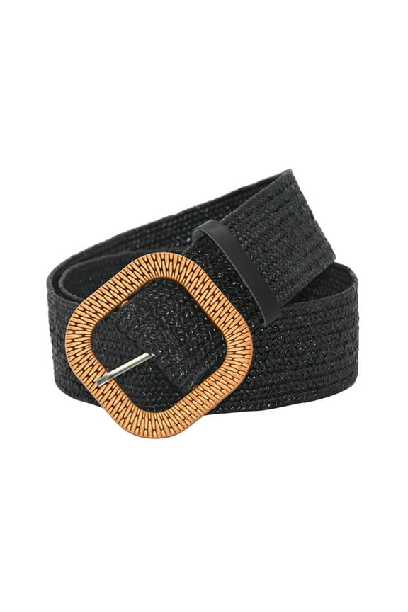 Womens Belts for Dress, Yigetop Straw Woven Belt Elastic Stretch Rattan Buckle Waist Belt Women Skinny Raffia Dress Waist Band Stretchy Belt for Women Black One Size