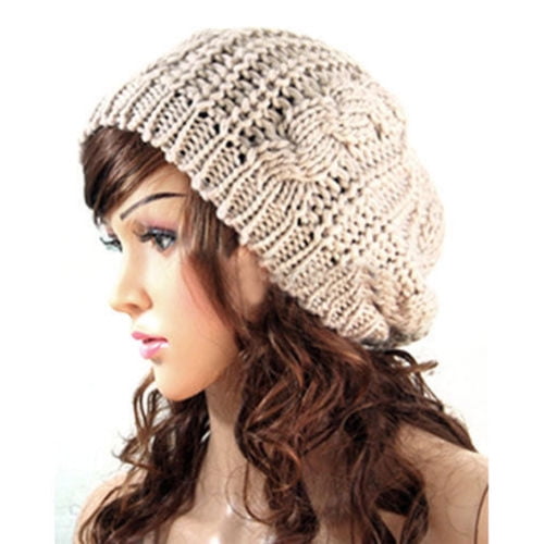 Womens Beret Beanie Hats Winter Warm Knitted Crochet Slouchy Knit Baggy ...