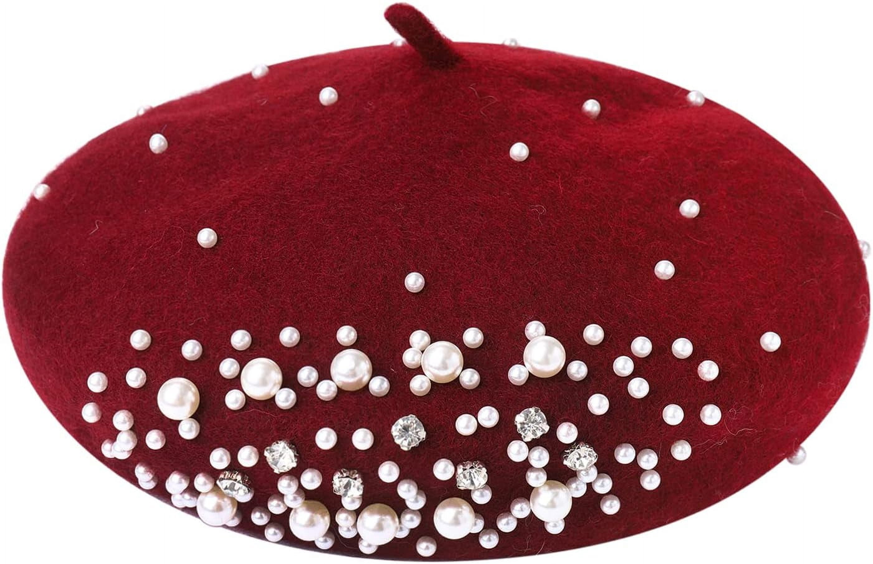 8312 Womens Beret Hat Pearl Rhinestone Wool Winter Warm Beanies Hat French Amazon.com: Retzjorv Vpang Women main image 2