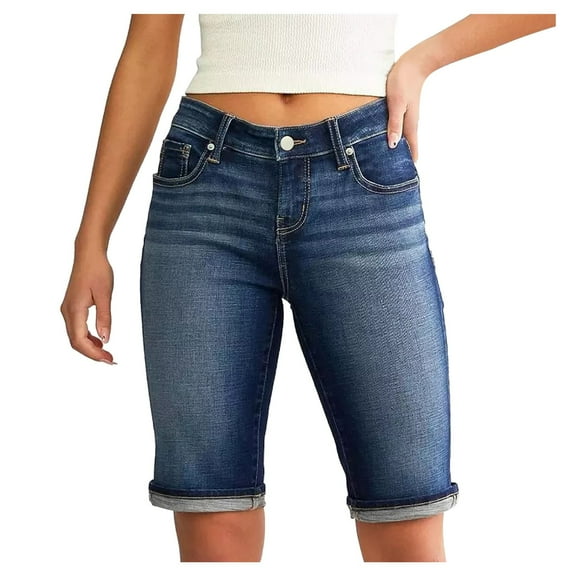 Womens Bermuda Jean Shorts Mid Rise Slim Fit Casual Denim Shorts