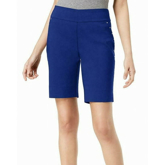 Womens Bermuda Shorts Blue Studded Trim Mid-Rise Pull-On $59 2