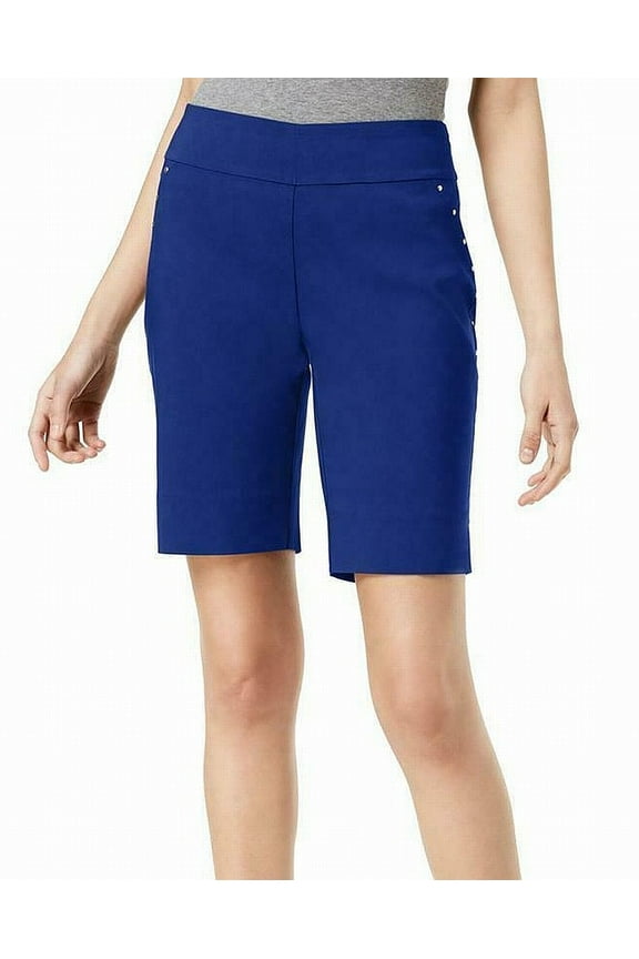 Womens Bermuda Shorts Blue Studded Trim Mid-Rise Pull-On $59 2