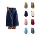 thumbnail image 1 of Womens Bermuda Shorts Breathable Cotton Linen Elastic Waistband Pockets Knee Length Bermuda Long Shorts for Women, 1 of 7