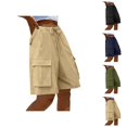 thumbnail image 1 of Womens Bermuda Shorts Cargo Pockets Elastic Waistband Drawstring Wide Leg Knee Length Bermuda Long Shorts for Women, 1 of 5