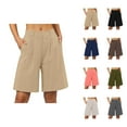 thumbnail image 1 of Womens Bermuda Shorts Casual High Waist Pockets Loose Fit Lightweight Knee Length Bermuda Long Shorts for Women, 1 of 5