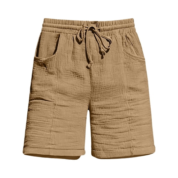 Womens Bermuda Shorts Casual Textured Drawstring Shorts Elastic Waist Loose Fit Summer Comfy Shorts with Pockets