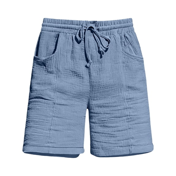 Womens Bermuda Shorts Casual Textured Drawstring Shorts Elastic Waist Loose Fit Summer Comfy Shorts with Pockets
