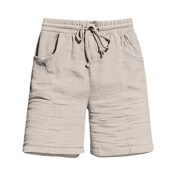 Womens Bermuda Shorts Casual Textured Drawstring Shorts Elastic Waist Loose Fit Summer Comfy Shorts with Pockets